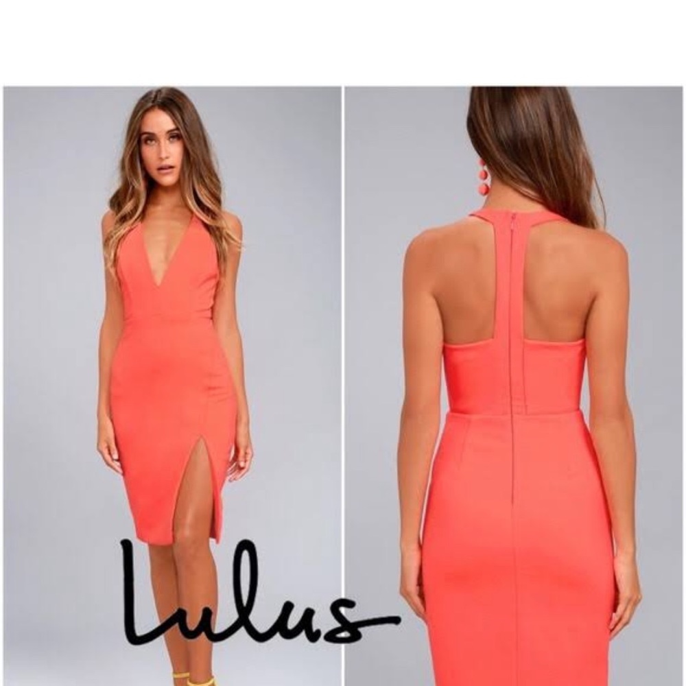 Lulus coral front slit zip up midi dress